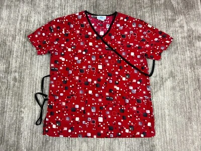 SB Scrub Top Womens Small Red Shortsleeve Geometric - Image 1 of 4