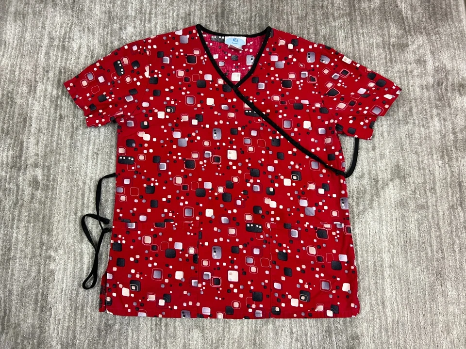 SB Scrub Top Womens Small Red Shortsleeve Geometric - Image 1 of 4