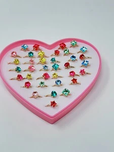36pcs Rings Adjustable Little Girl Rhinestone Gem Random Color. - Picture 1 of 8