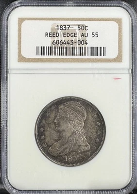 1837 Capped Bust Haft 50c, Reed Edge, NGC AU 55, Toning #443004 - Image 1 of 4