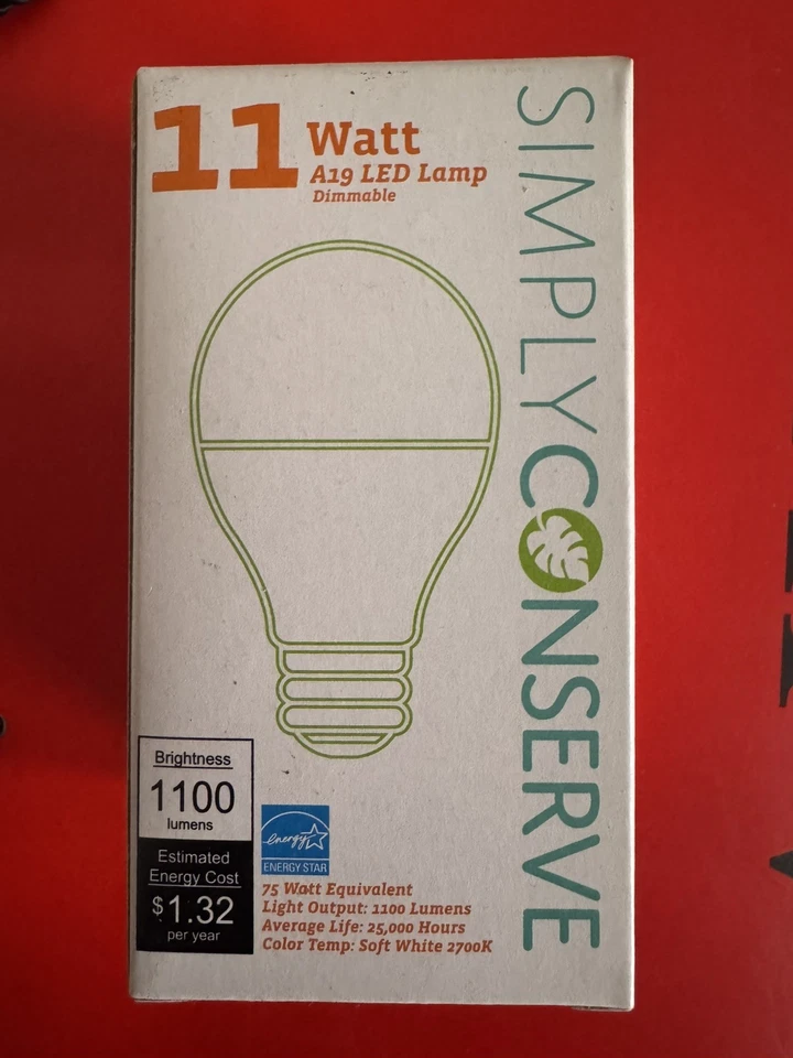 SIMPLY CONSERVE LED A19 DIMMABLE LAMP LIGHT BULB 11 WATT 3pk - Image 1 of 1