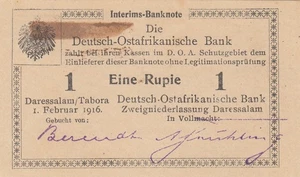 Banknote Deutsch Ost Afrika -Daressalam Tabora über 1 Rupie 1916, Erh. I (2) - Picture 1 of 2