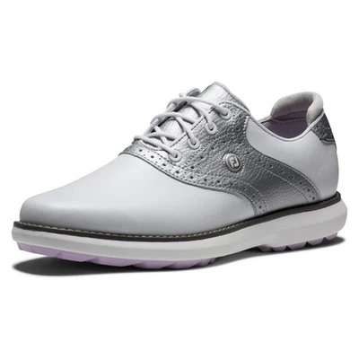 Zapatos de golf FootJoy Traditions 97897 blancos plateados para mujer sin clavos Foto 1 de 4