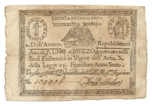 ITALIENISCHE STAATEN (REPUBBLICA ROMANA) Banknote 1 1/2 Paoli 1798 sehr schön - Bild 1 von 7