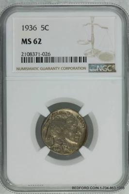 NCG MS62 1936 BUFFALO NICKEL 5c   (BC26) - Image 1 of 2