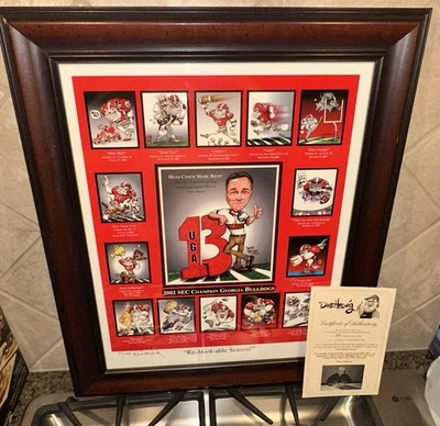 Georgia UGA Bulldogs Football Signed Dave Helwig 2002 SEC Championship Print-COA - Image 1 of 4