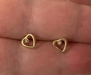 Vintage 14K Gelbgold runde Diamant Akzent Herz Ohrstecker - Bild 1 von 7