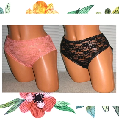 Panties Lingerie XOXO Plus 2 Pair Peach & Black Lace Hipster  1X  Adult Gift - Image 1 of 4