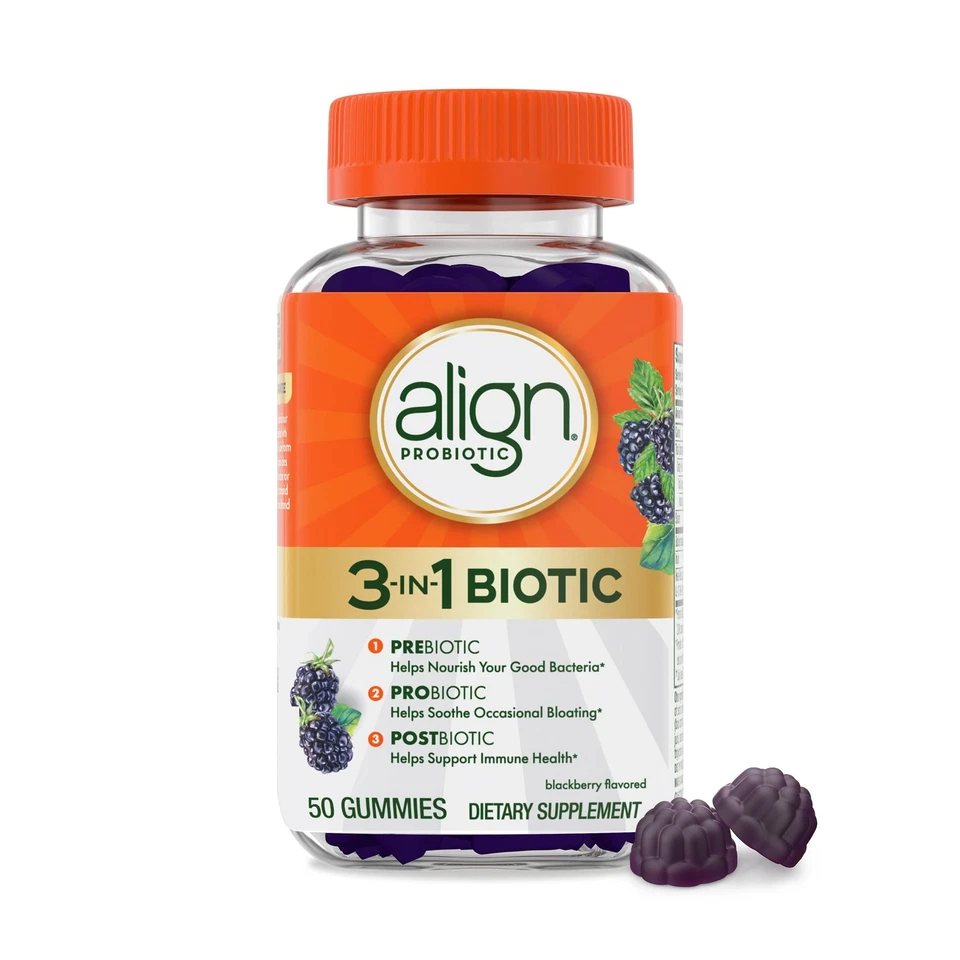 2 X Align Probiotic 3-in-1 Gummies Pre/Pro/Postbiotic (100 total) Exp 10/2026