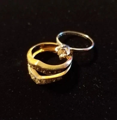 Rhodium & 18k Gold Electroplate Wedding/ Engagement ring Set size 5.3/4 - Изображение 1 из 4