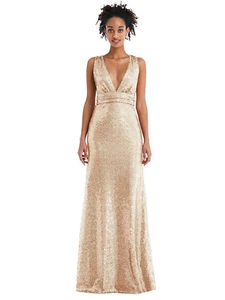 Maxikleid mit offenem Ausschnitt Kreuz Rücken Pailletten..Dessy TH081...Roségold...Größe L - Bild 1 von 5