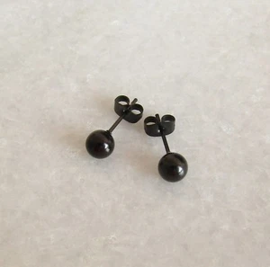 316L Surgical Stainless Steel Black 6mm Ball Ear Stud Studs Earrings - Picture 1 of 1