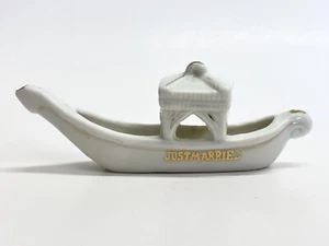 Gondola vintage ceramica appena sposata miniatura barca 5,5" bianco/oro Giappone - Foto 1 di 10