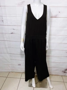 Torrid Womens Ponte Culotte Jumpsuit Sz 1 Black V-Neck Wide Leg Back Zip Pockets - Picture 1 of 8