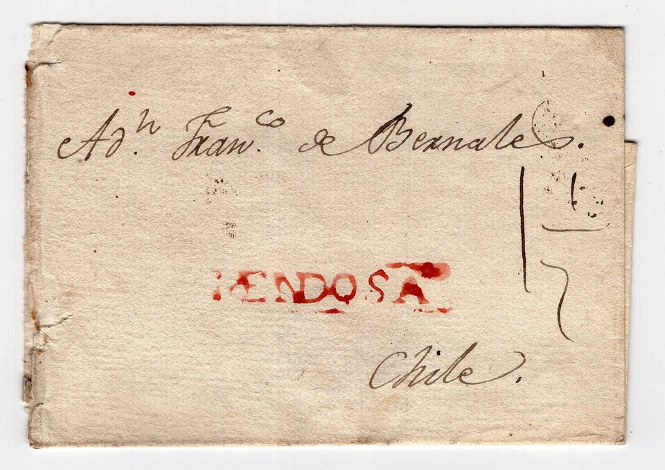 CHILE ARGENTINA Matasellos Prefilatélicos MENDOSA en Rojo Sobre Cubierta Doblada Foto 1 de 1