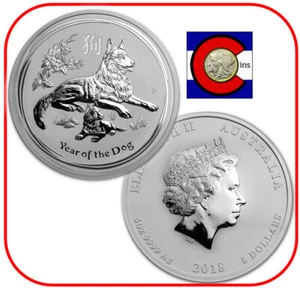 2018 Lunar Dog 5 oz Silver Coin, Series II, Australia/Australian in Mint Capsule - Picture 1 of 3
