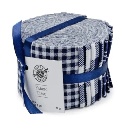 LOOPS & THREADS Fabric Strips (Jelly Roll) Navy Blue & White Prints Cotton Quilt Craft Fabric