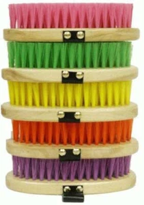 7" long WOODEN BRUSH w/ stiff bristles & hand strap For horse grooming 5 COLORS - Picture 1 of 6