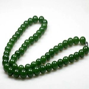 Natural Chinese HeTian Jade Emerald Green Jade Beads 8MM Beaded Necklace - Picture 1 of 6