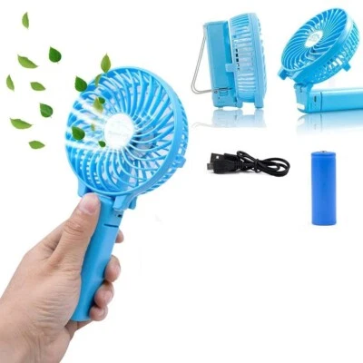 1X Blue Portable Mini HandHeld Folding Desk Fan Cooler Cooling USB Rechargeable - Image 1 of 4