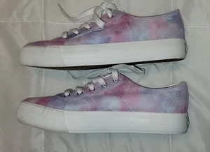 MUDD Shoes Tie Dye Pink Purple Blue Chunky Sole Lace Up Low Top Women's 10 - Picture 1 of 12