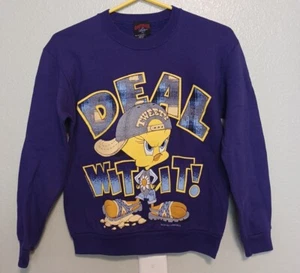 Vintage kids/youth Tweety DEAL WIT IT !  Size S/M Sweatshirt Purple Used As-Is  - Picture 1 of 10