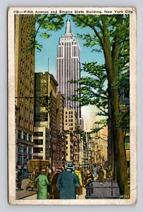 Cartolina Fifth Avenue e lino Empire State Building New York - Foto 1 di 2