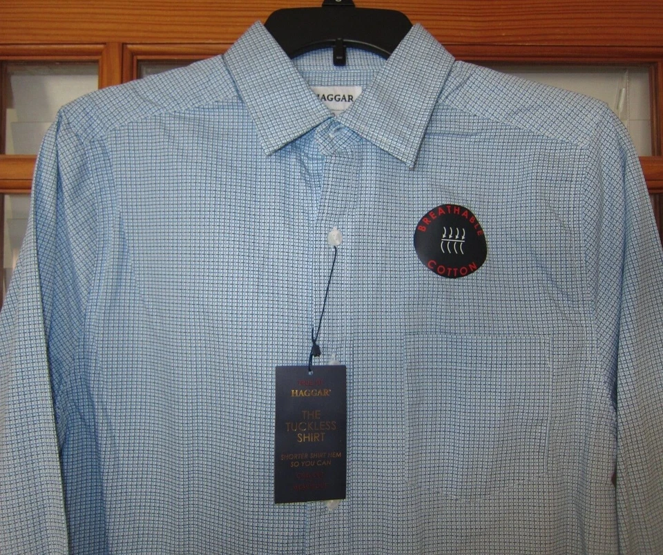 Men's Small Haggar The Tuckless Shirt Breathable Cotton Woven