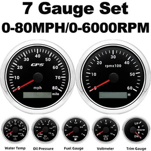 7 Gauge Set 85mm GPS Speedometer 80MPH Tachometer 6000RPM Gauge for Boat Truck - Picture 1 of 20