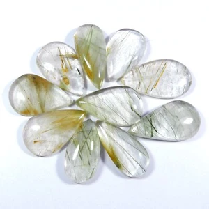 Natural Multi Golden Rutile Quartz Crystal Gemstone 10 Pcs Lot Cabochon #11195 - Picture 1 of 6