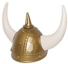 Gold Medieval Viking Helmet With Horns Barbarian Halloween Theater Prop New