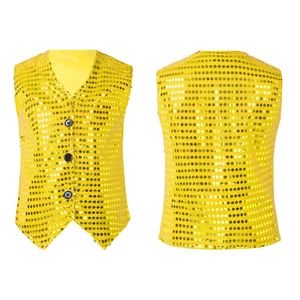 Kid Boys Girls Sequins Vest Top Waistcoat Jazz Hip Hop Stage Performance Costume - Picture 1 of 38