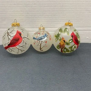 Hand Painted Glass Christmas Ornaments Set of 3 - Picture 1 of 7