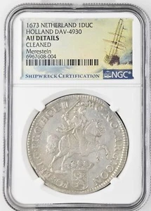 1673 NETHERLANDS Silver DUCATON NGC AU Details Cleaned (With Cert) Holland - Picture 1 of 2