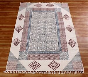 Handmade Cotton Carpet Hallway Runner Area Rug Indian Living Room Brown Kilim