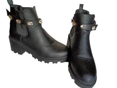 Botas Catherine Malandrino Talla 9 Negras Chelsea Bling Correa 2.5" Tacón Grueso  Foto 1 de 4