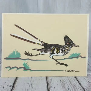 Archie Blackowl Serigraph Silkscreen Roadrunner Bird Cheyenne Native Art 6 x 8" - Picture 1 of 5