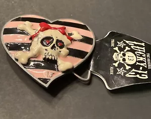 ¡NUEVO! LUCKY-13 PELTRE CALAVERA Y RAYAS HEBILLA DE CINTURÓN - Imagen 1 de 6