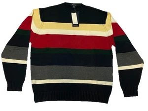 Nautica Men’s Size Large Red Yellow Navy Green Wide Striped Pullover Sweater NWT - Picture 1 of 6