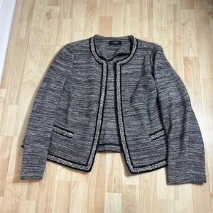 Talbots offene strukturierte Jacke Damen Medium P schwarz weiß Tweed Langarm - Bild 1 von 6