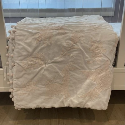 Restoration Hardware Botanica Embroidered Toddler Quilt Crib Pom Pom Tiny Flaws - Image 1 of 4