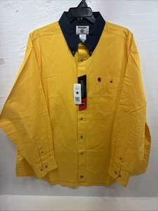 New Men’s PBR Wrangler Yellow Blue Long Sleeve Button Up 2XL T-28 - Picture 1 of 12