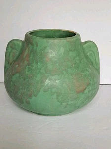 Antique Arts & Craft BRUSH MCCOY VASE*GREEN Glaze *1930 DECO Handles *6" wide - Picture 1 of 13