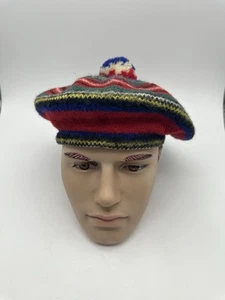 Vintage Royal Stewart Wool Tam O’Shanter Beret – Multicolor Striped Pom Hat - Picture 1 of 6