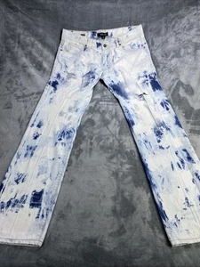 Akoo Jeans Men 36 x 34 Blue No Rival Bleached Distressed Hip Hop Grunge Straight - Picture 1 of 10