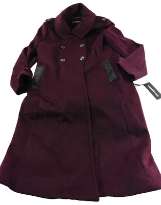 Abrigo de lana Karl Lagerfeld Paris para mujer nuevo L borgoña negro botón Foto 1 de 4