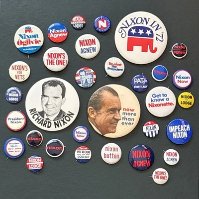 32 Different President Richard Nixon Buttons Pins 1960 1968 1972 Lodge Agnew - Image 1 of 4