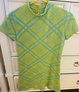 Vintage 1960s Mod Short Green & Blue Neon Knit Dress Ami Jr. - Picture 1 of 9