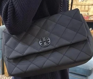 NWT TORY BURCH WILLA MATTE BLACK SHOULDER BAG $678 - Picture 1 of 11
