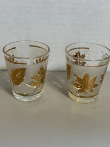 Lote de 2 vasos de chupito vintage años 50 "Libbey Golden Folliage" con borde dorado - Imagen 1 de 5